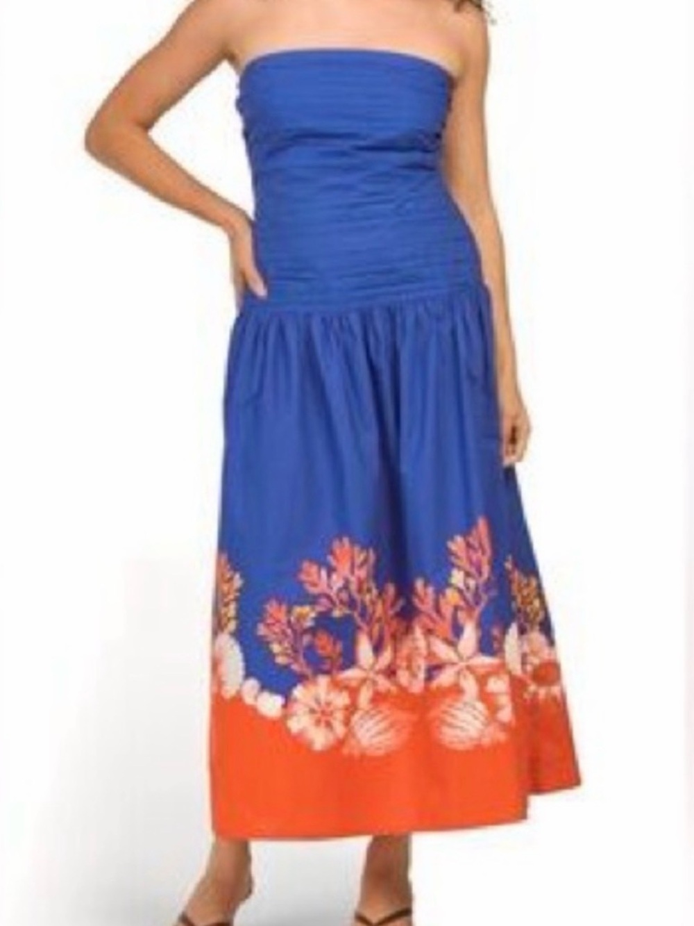 NWT Camila Coelho Cotton Pleated Dropped Waist Maxi Dress. Size S